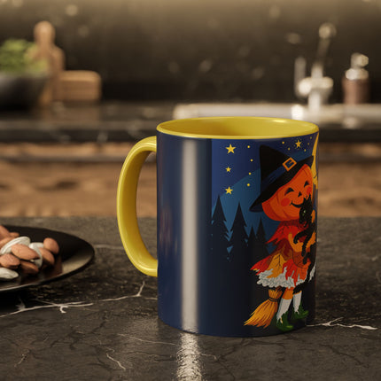 🎃🐈‍⬛ The Little Pumpkin Witch And Her Black Cat Colorful Mug – Whimsical Halloween Charm