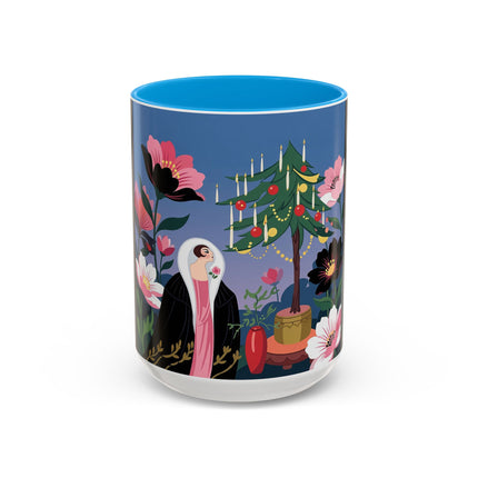 🌹🎄 The Lady Of The Candlelit Rose Tree Colorful Mug – Art Deco Christmas Garden