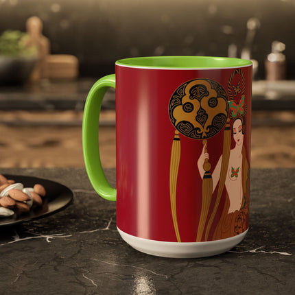 Butterfly Empress of the Crimson Pavilion Colorful Mug (11oz, 15oz) – Art Deco Beauty, Butterfly Elegance & Ornamental Style