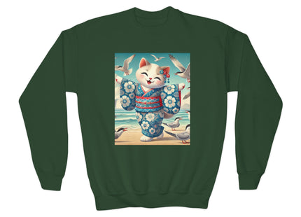 Geisha Kitten by the Seaside Youth Crewneck Sweatshirt