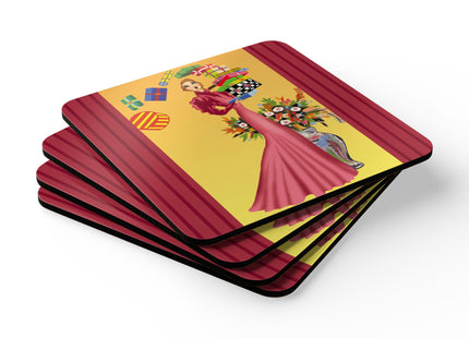Elegant Holiday Woman with Gifts Corkwood Coaster Set