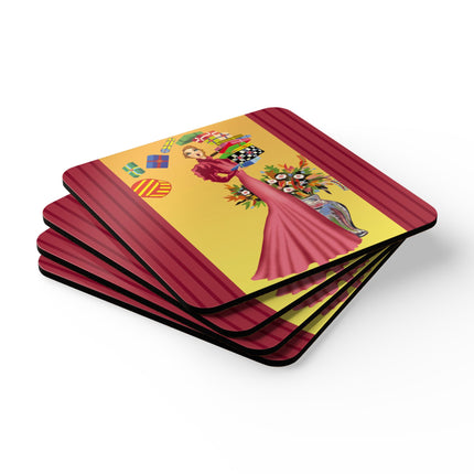 Elegant Holiday Woman with Gifts Corkwood Coaster Set