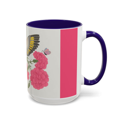 Goldfinch & Pink Flowers Colorful Mugs – Vibrant Spring & Bold Beauty