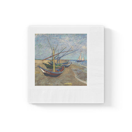 Fishing Boats on the Beach at Saintes-Maries by Vincent Van Gogh White Coined Napkins
