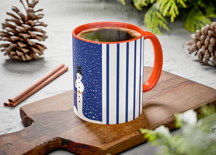 Snowman in Falling Snow Colorful Mugs (11oz, 15oz)