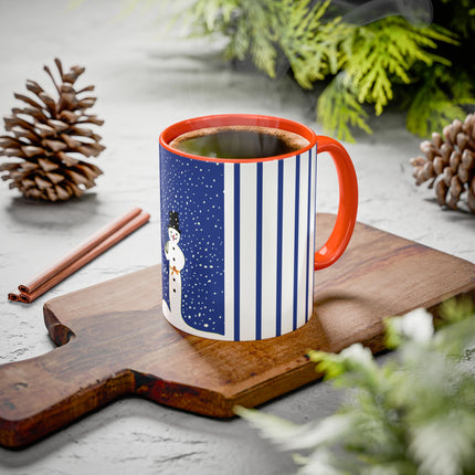 Snowman in Falling Snow Colorful Mugs (11oz, 15oz)