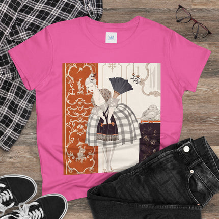 🪭🖤 The Lady With The Black Fan Cotton Tee – Art Deco Fashion Illustration