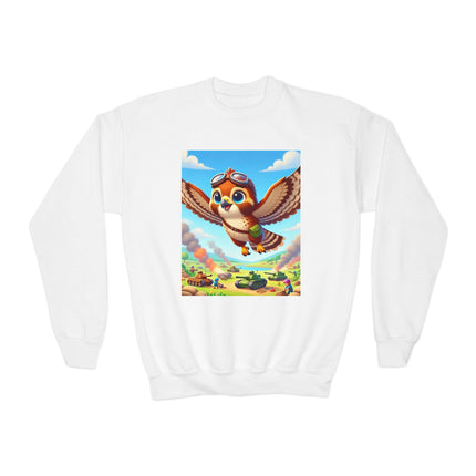 Red-Tailed Hawk in Battle Youth Crewneck Sweatshirt – Flight, Focus & Fearless Energy