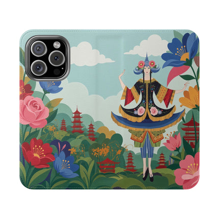 🌸🏯 The Lady Of The Pagoda Garden Flip Case – Art Deco Floral Fantasy