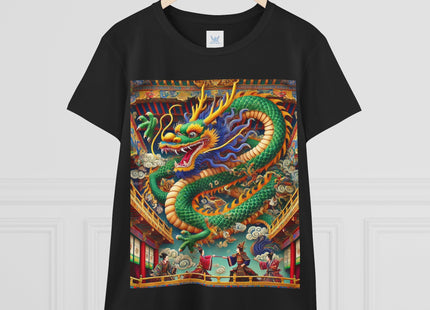 Tibetan Dragon Over Kabuki Duel Women's Midweight Cotton Tee