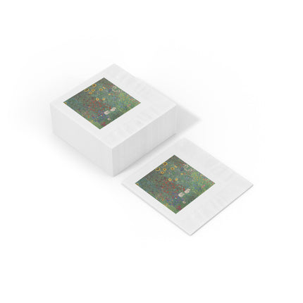 Farm Garden with Sunflowers by Gustav Klimt White Coined Napkins