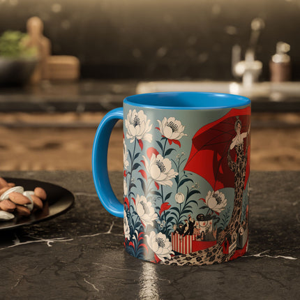 ❤️🌺 The Scarlet Parasol Spectacle Colorful Mug – Art Deco Fashion Elegance