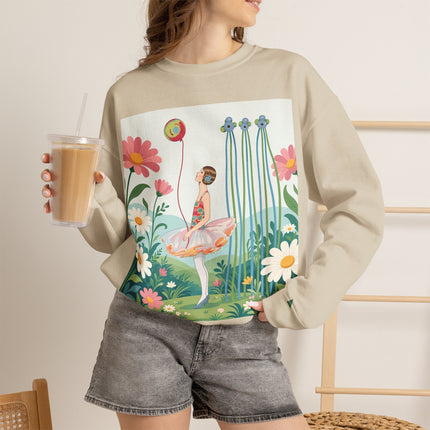 🌼🎈 The Garden Balloon Dancer Crewneck Sweatshirt – Art Deco Floral Whimsy