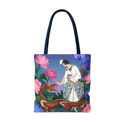 🐉🌸 The Dragon Keeper Tote Bag – Art Deco Floral Fantasy