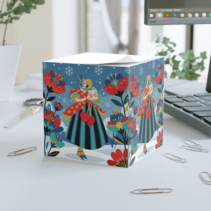 ❤️🕊️ The Winter Heart Messenger Note Cube – Art Deco Winter Enchantment