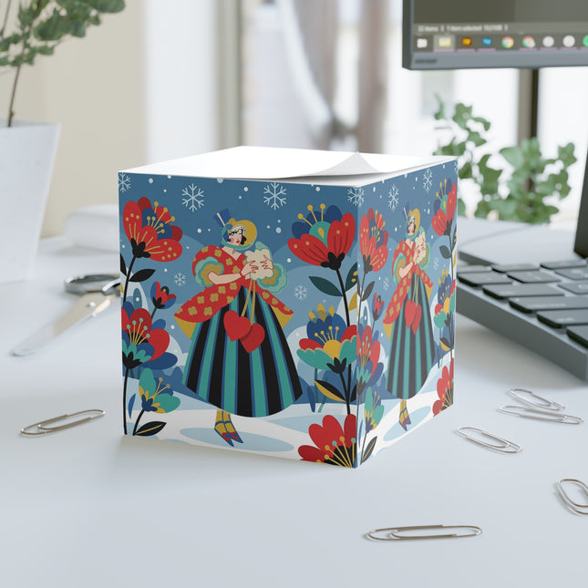 ❤️🕊️ The Winter Heart Messenger Note Cube – Art Deco Winter Enchantment