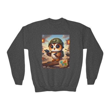 Owl on the Front Lines Youth Crewneck Sweatshirt – Courage, Wisdom & Quiet Strength