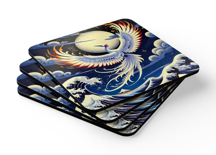 Majestic White Crane Corkwood Coaster Set