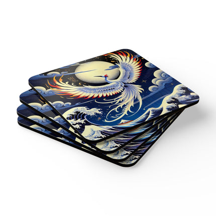 Majestic White Crane Corkwood Coaster Set