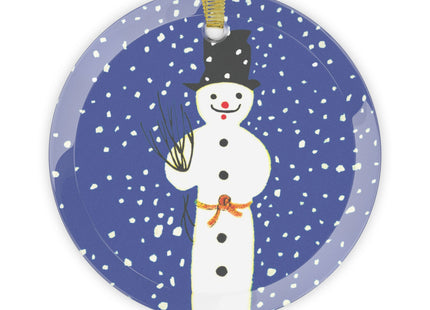 Snowman in Falling Snow Glass Ornament