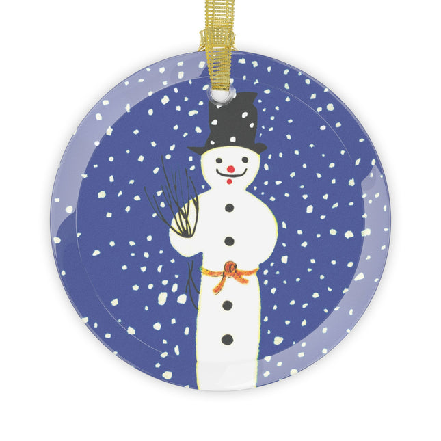 Snowman in Falling Snow Glass Ornament