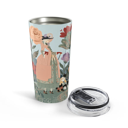 🌹🐈 The Lady And Puss In Boots Tumbler, 20oz – Art Deco Floral Whimsy