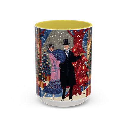 🎩🎄 Christmas Eve Promenade Colorful Mug – Art Deco Holiday Elegance