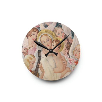 Madonna with Child Surrounded by Musical Angels Acrylic Wall Clock, Round and Square