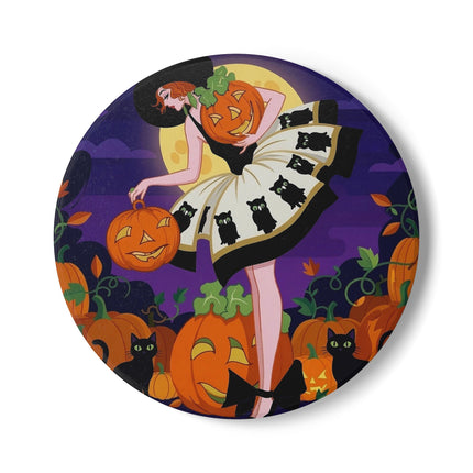 🐈‍⬛🎃 The Black Cat Pumpkin Belle Ceramic Coaster – Vintage Halloween Charm