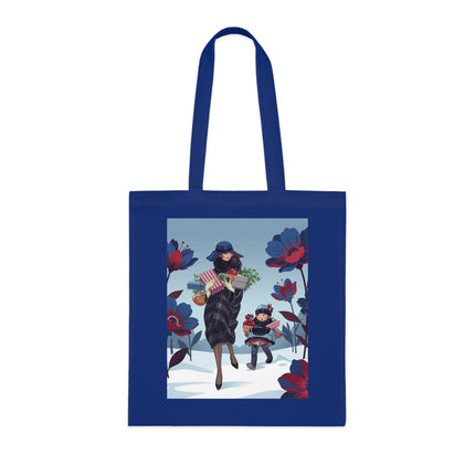 🎁🌺 The Christmas Gift Garden Stroll Cotton Tote Bag – Art Deco Holiday Elegance