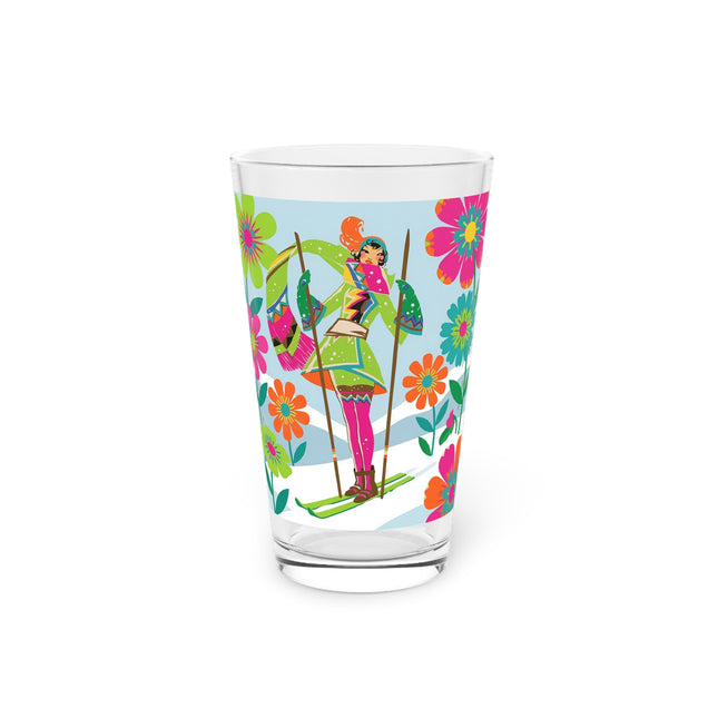 🎿🌸 The Winter Flower Adventurer Pint Glass – Colorful Ski Fantasy