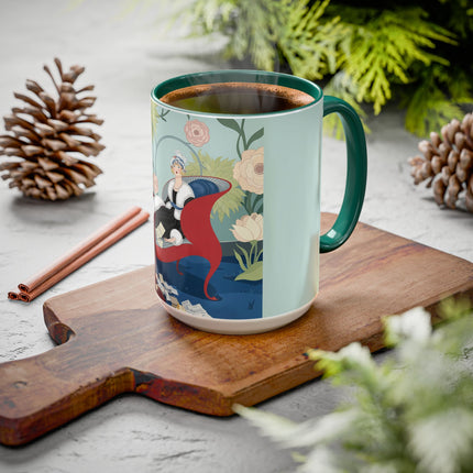 The Lady Of The Scarlet Chaise Colorful Mugs – Art Deco Romantic Elegance