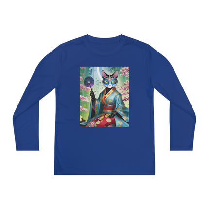 Cyberpunk Geisha Youth Long Sleeve Competitor Tee – Neon Elegance & Futuristic Fantasy