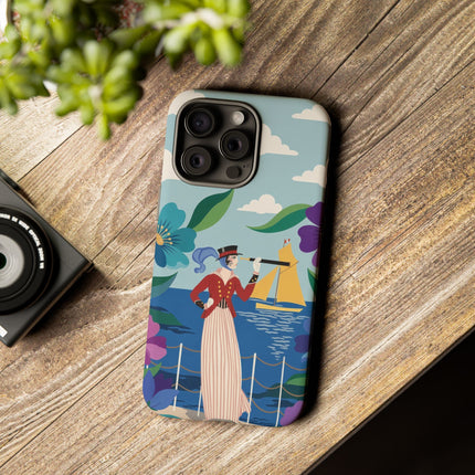 🌊🔭 The Lady Of The Seaside Lookout Phone Case – Art Deco Nautical Adventure