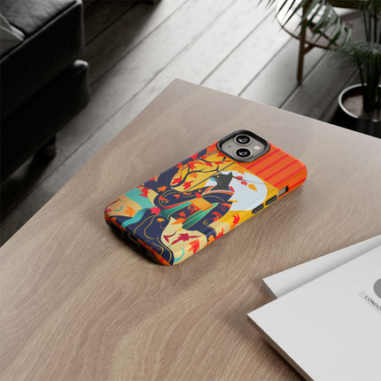 Black Cat in Kimono Phone Cases