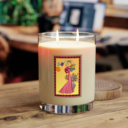 Elegant Holiday Woman with Gifts Scented Candle - Full Glass, 11oz