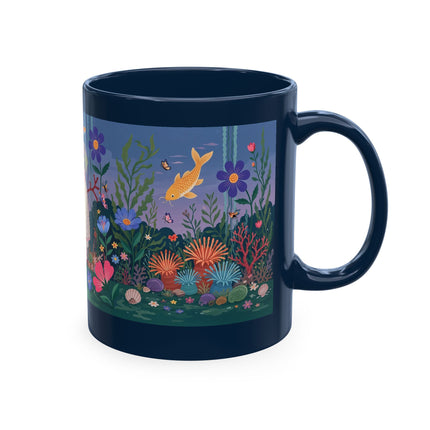 🐠🌸 The Lady Of The Underwater Flower Garden Ceramic Mug – Art Deco Aquatic Whimsy