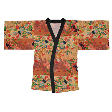 Japanese Fan Flower Pattern by G.A. Audsley Long Sleeve Kimono Robe (AOP)