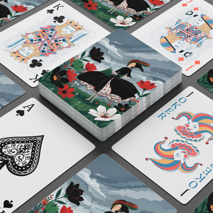 🌧️🌺 The Stormy Flower Walk Playing Cards – Art Deco Floral Fashion