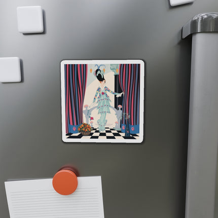 🌹🎭 The Lady Between The Curtains Die-Cut Magnets – Art Deco Floral Theatre