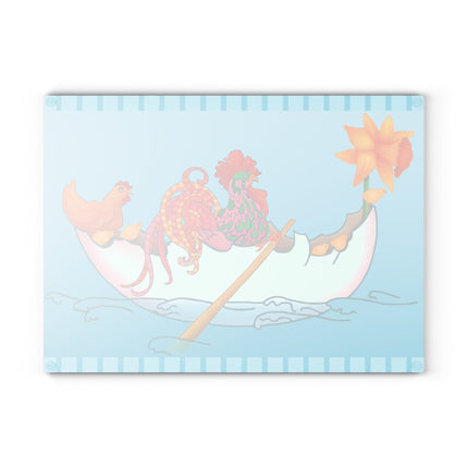 A Rooster's Seafaring Adventure Glass Cutting Board