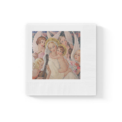Madonna with Child Surrounded by Musical Angels by Gerda Wegener White Coined Napkins