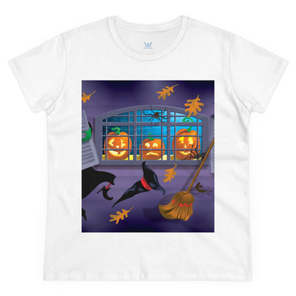 Whimsical Halloween Mischief Women's Midweight Cotton Tee