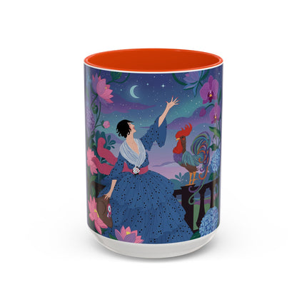 The Lady And The Morning Song Colorful Mugs – Art Deco Botanical Elegance
