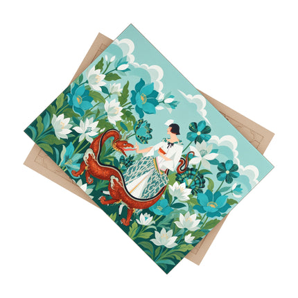 🐉🌿 The Dragon Keeper Ceramic Tile – Art Deco Floral Fantasy