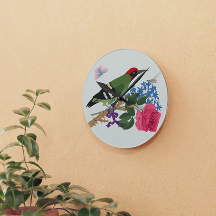 Woodpecker & Rose Acrylic Wall Clock
