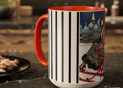 Elegant Winter Woman in Sleigh Colorful Mugs (11oz, 15oz)