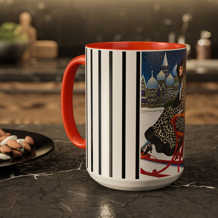 Elegant Winter Woman in Sleigh Colorful Mugs (11oz, 15oz)
