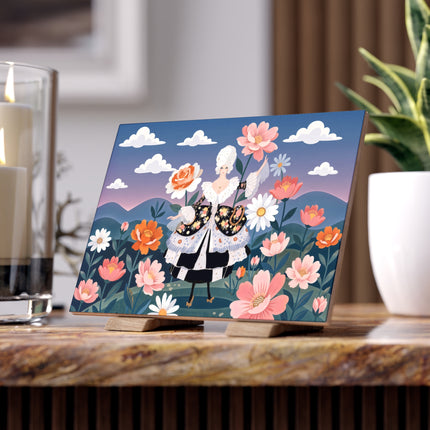 🌸🎀 The Grand Floral Promenade Ceramic Tile – Art Deco Fashion Fantasy