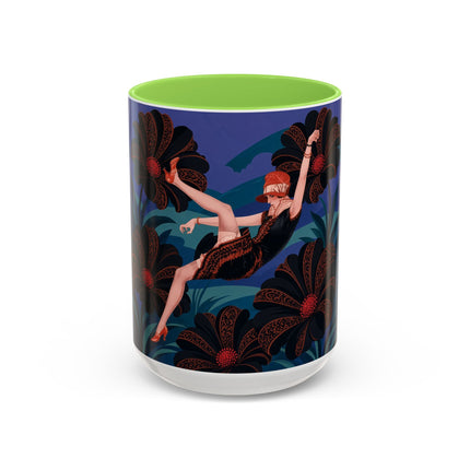 🖤🌺 The Midnight Floral Acrobat Colorful Mug – Art Deco Fashion Whimsy